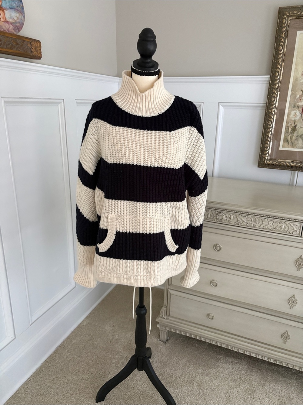 J. Crew Navy & Cream Striped Turtleneck Sweater